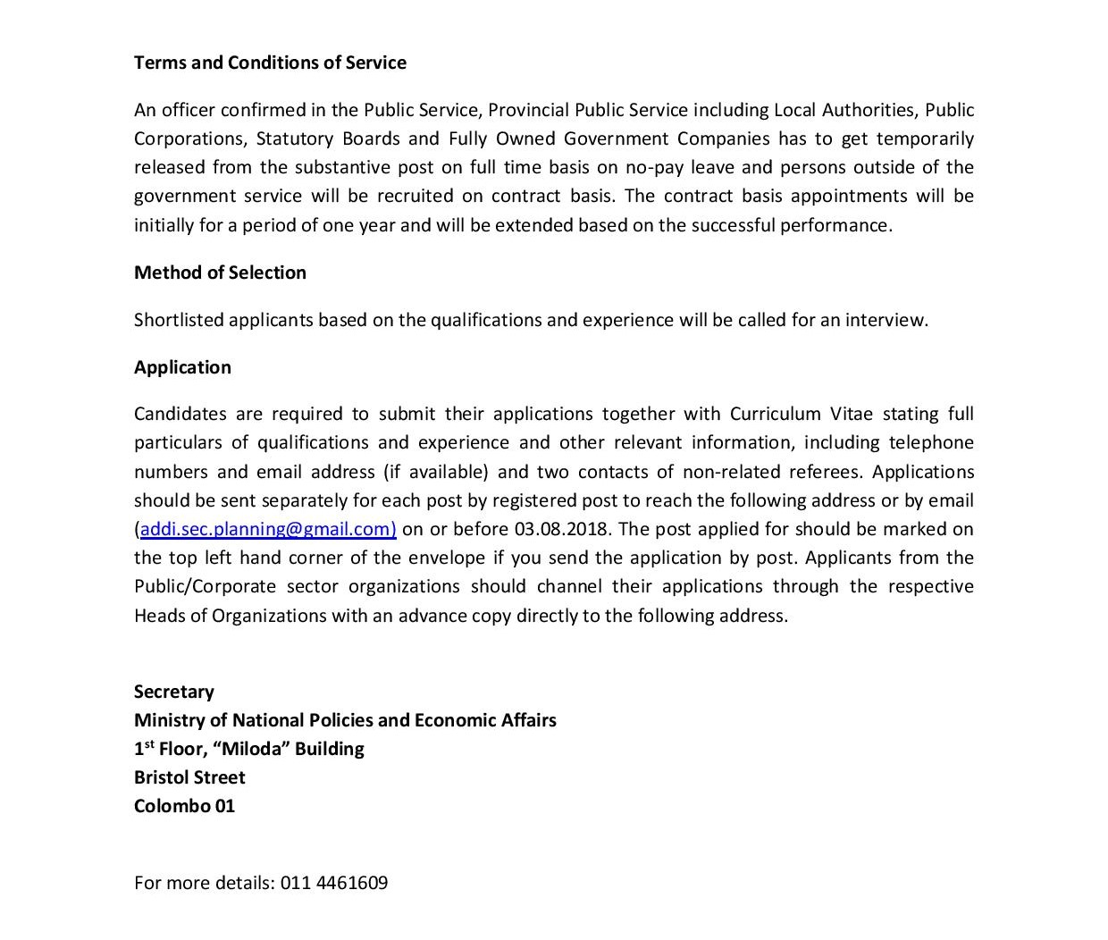 Deputy Project Director, Project Specialist (Land Acquisition, Civil Engineering, Legal) - Ministry of National Policies & Economic Affairs